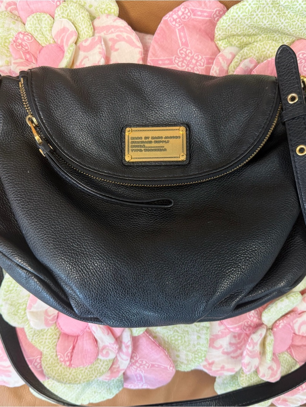 Marc by Marc Jacobs Black Pebbled Leather Crossbody with Gold Plaque